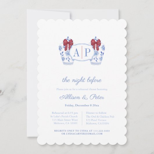 Monogram Feestdagen bruiloft repetitie diner Kaart (Voorkant)