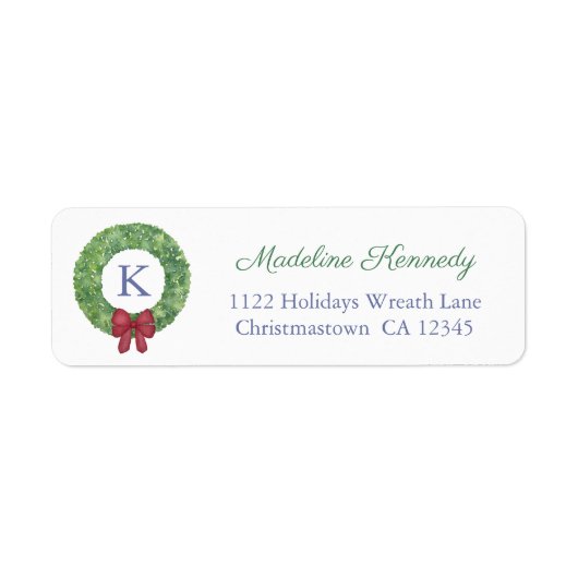 Monogram Feestdagen met rood groen terugkeeradres Etiket (Voorkant)
