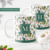 Monogram, feestelijk groen en Holly Green Red Koffiemok