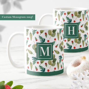 Monogram, feestelijk groen en Holly Green Red Koffiemok