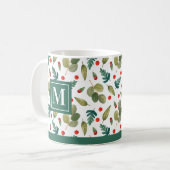 Monogram, feestelijk groen en Holly Green Red Koffiemok (Voorkant links)