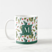 Monogram, feestelijk groen en Holly Green Red Koffiemok (Links)