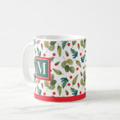 Monogram, Feestelijk groen en Holly, Rood groen Koffiemok (Voorkant links)