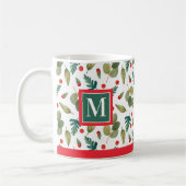 Monogram, Feestelijk groen en Holly, Rood groen Koffiemok (Links)