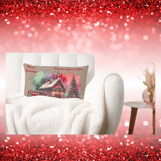 Monogram Feestelijke Vintage Kerst op bruin | Kussen (Creator heeft geüpload)