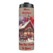 Monogram Feestelijke Vintage Kerst op bruin | Thermosbeker (Voorkant)