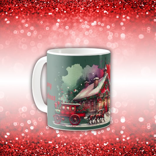 Monogram Feestelijke Vintage Kerst op groen | Koffiemok