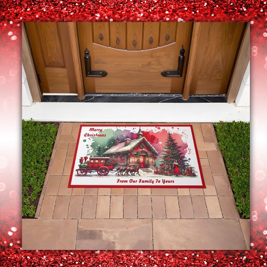 Monogram Feestelijke Vintage Kerst op wit | Deurmat