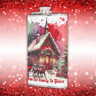 Monogram Feestelijke Vintage Kerst op wit   Heupfles