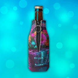 Monogram felgekleurde bloemen in een mand | flesjeskoeler