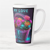 Monogram felgekleurde bloemen in een mand | latte mok (Rechts)