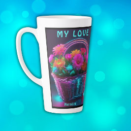 Monogram felgekleurde bloemen in een mand | latte mok