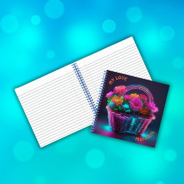 Monogram felgekleurde bloemen in een mand | notitieboek