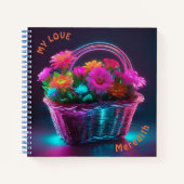 Monogram felgekleurde bloemen in een mand | notitieboek (Voorkant)