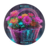 Monogram felgekleurde bloemen in een mand | snijplank (Voorkant)