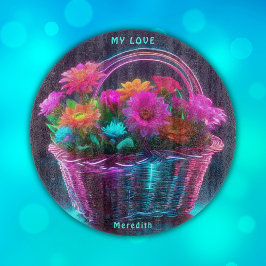 Monogram felgekleurde bloemen in een mand | snijplank