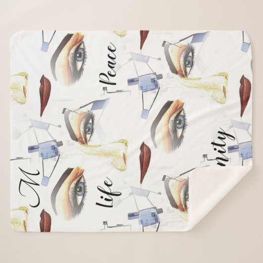 Monogram Feminine Chic Artistic Artwork Sherpa Deken (Voorkant (horizontaal))