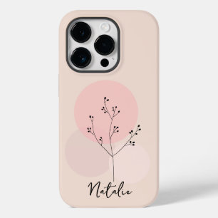 Monogram feminine minimalistisch roze floraal abst Case-Mate iPhone 14 pro hoesje