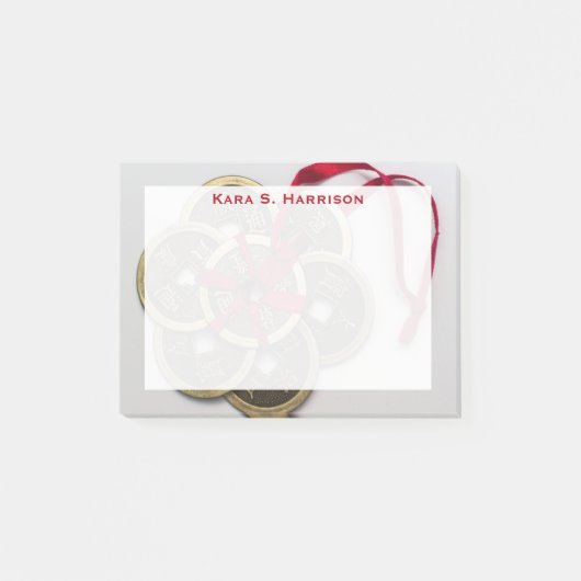 Monogram Feng Shui Chinese munten rode lint Post-it® Notes (Voorkant)