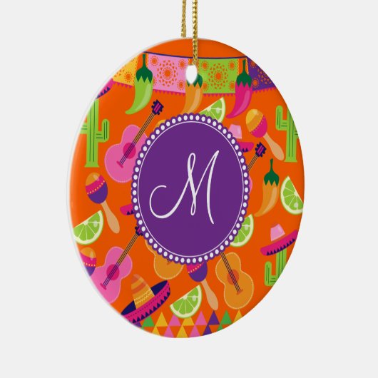 Monogram Fiesta Party Sombrero Cactus Limes Pepper Keramisch Ornament (Rechts)