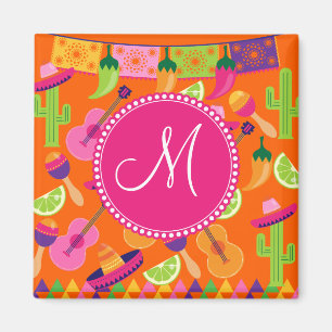 Monogram Fiesta Party Sombrero Cactus Limes Pepper Magneet
