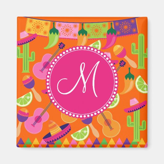 Monogram Fiesta Party Sombrero Cactus Limes Pepper Magneet (Voorkant)
