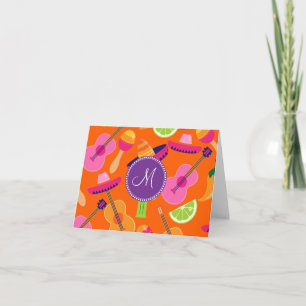 Monogram Fiesta Party Sombrero Cactus Limes Pepper Notitiekaartje
