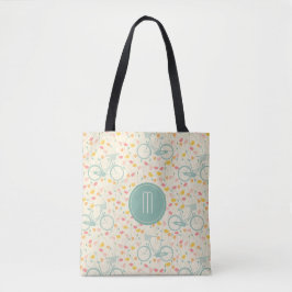 Monogram fiets en bloemen tote bag