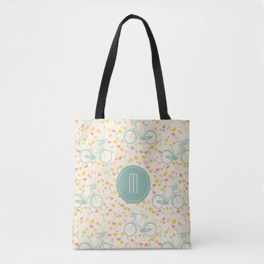Monogram fiets en bloemen tote bag (Voorkant)