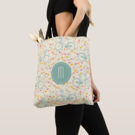 Monogram fiets en bloemen tote bag