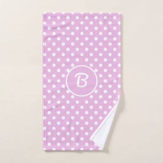 Monogram Fifties Retro Polka Dots on Soft roze Bad Handdoek (Handdoek)