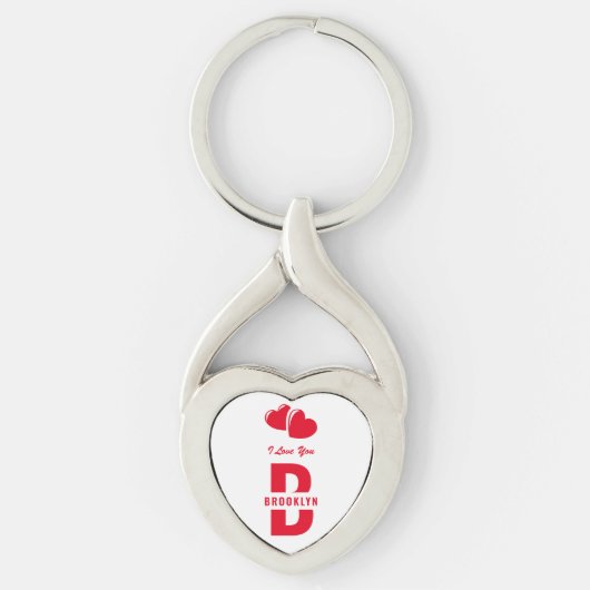 Monogram Fijne Valentijnsdag Wit Rood Hipster Sleutelhanger (Voorkant)