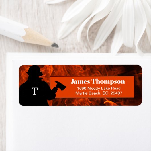 Monogram Fireman Flame Background Etiket (Insitu)