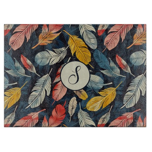 Monogram Flair met veren Snijplank (Voorkant)