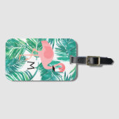 Monogram flamingo ontwerp op tropische bladeren bagagelabel (Voorkant (horizontaal))
