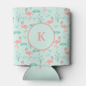Monogram Flamingo Pink Green Tropical Birds Trendy Blikjeskoeler (Achterkant)