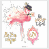 Monogram Flamingo "Wees je verlegen" Steampunk Sticker (Vel)
