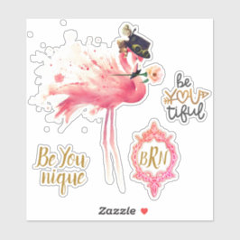 Monogram Flamingo "Wees je verlegen" Steampunk  Sticker