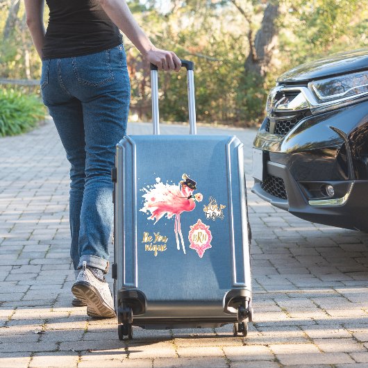 Monogram Flamingo "Wees je verlegen" Steampunk Sticker (Koffer Insitu)