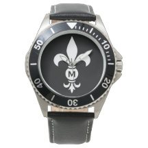 Monogram Fleur De Lis Modern Simple Black & White