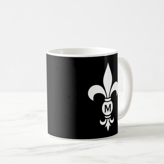 Monogram Fleur De Lis Modern Simple Black & White Koffiemok (Voorkant rechts)