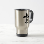 Monogram Fleur De Lis Modern Simple Black & White Reisbeker (Voorkant rechts)