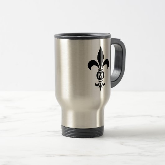 Monogram Fleur De Lis Modern Simple Black & White Reisbeker (Voorkant rechts)