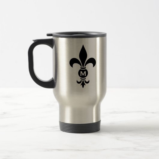 Monogram Fleur De Lis Modern Simple Black & White Reisbeker (Links)