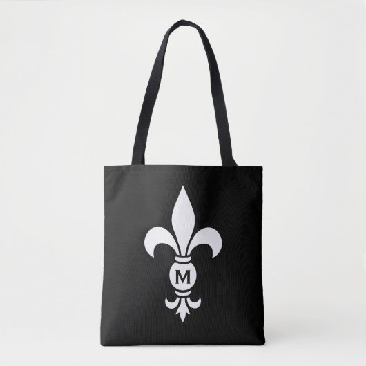 Monogram Fleur De Lis Modern Simple Black & White Tote Bag (Voorkant)
