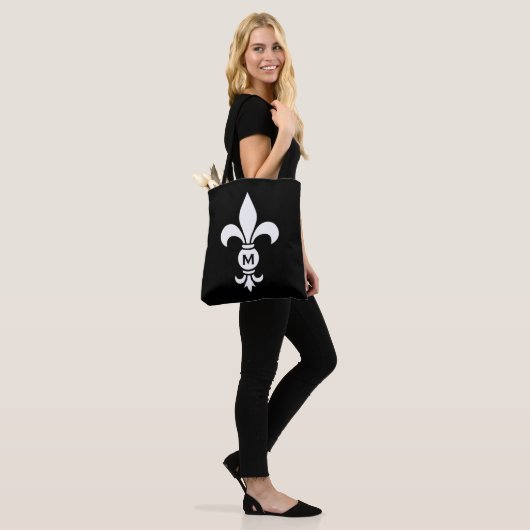 Monogram Fleur De Lis Modern Simple Black & White Tote Bag (Op model)