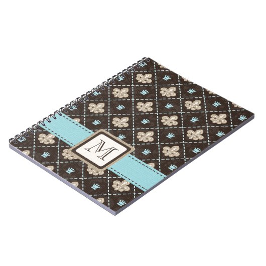 Monogram Fleur de Lis Spiral Notebook Journal Blue Notitieboek (Linkerzijde)