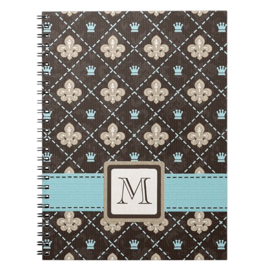 Monogram Fleur de Lis Spiral Notebook Journal Blue Notitieboek (Voorkant)