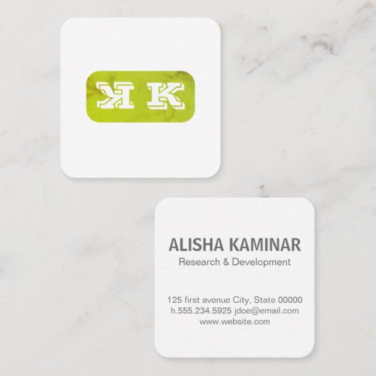 Monogram Flip (groene rustic) Vierkante Visitekaartje (Voorkant / Achterkant)