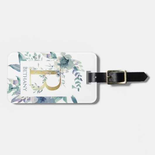 Monogram Floral Aangepast Bagagelabel (Voorkant horizontaal)